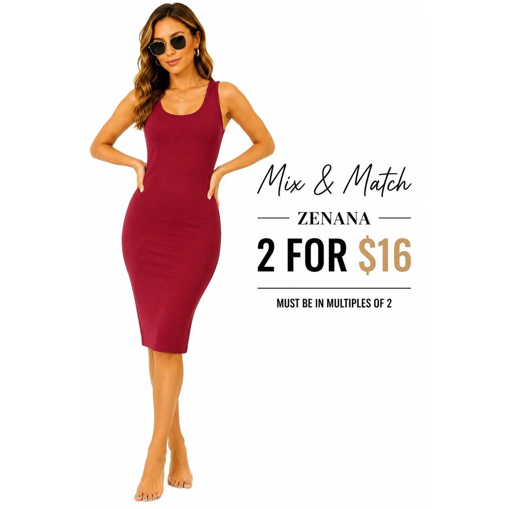 Zenana Burgundy Sleeveless Bodycon Midi Dress Size S